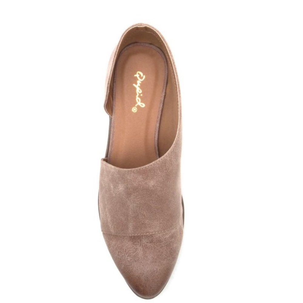 2 Left! Qupid Taupe Open Shank Bootie Flats - Picture 4 of 7